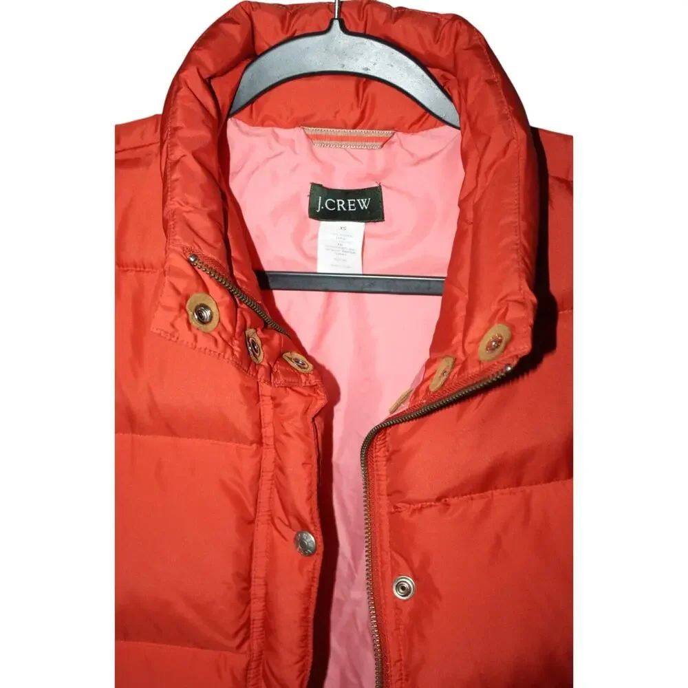 J. Crew Womens XS Puffer Vest Orange/Pink Zip Button Up Double Pockets Outerwear